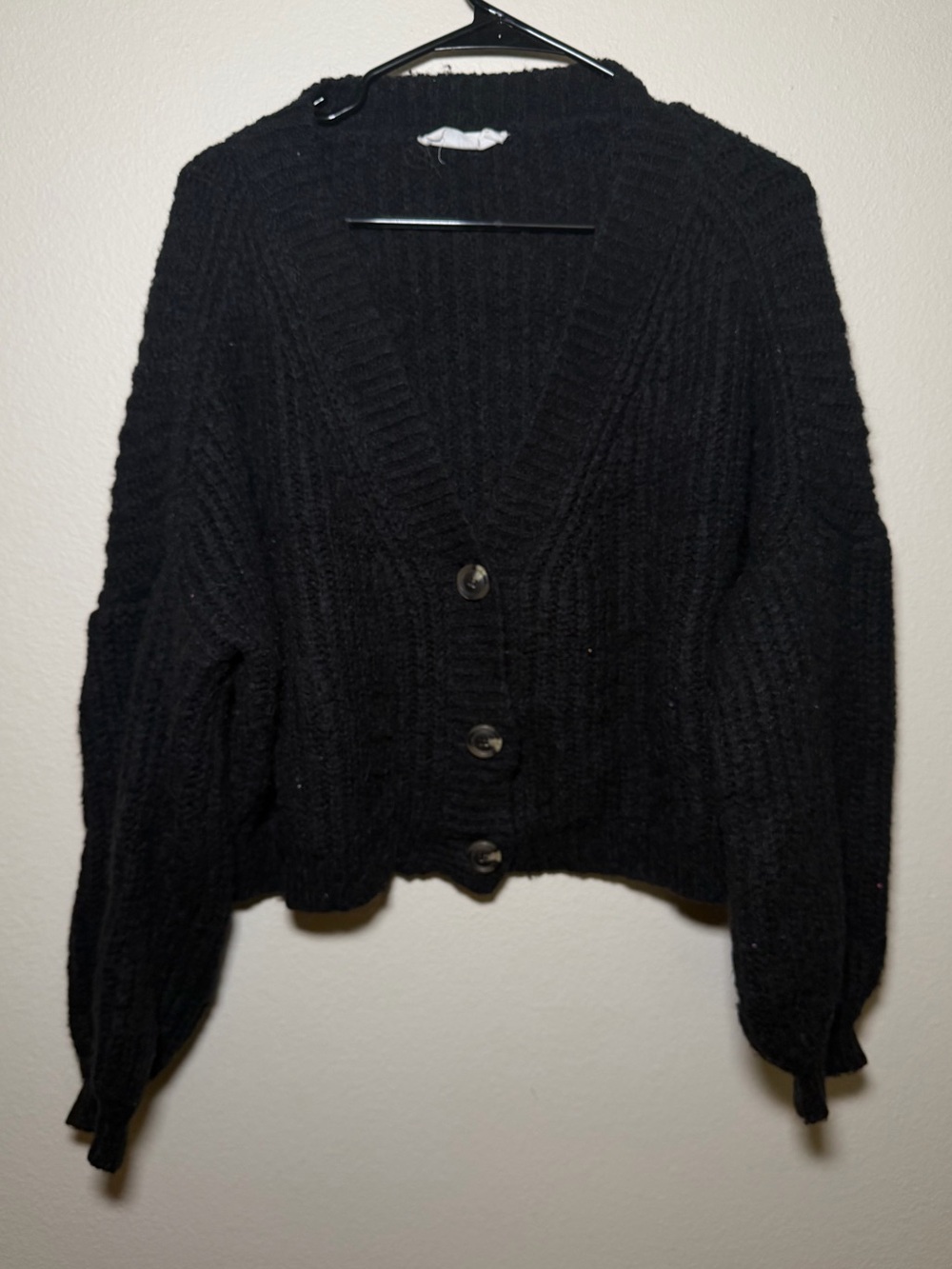 Carly Jean Black Knit Cropped Button Up Chunky Cardigan Sweater Gothic Comfy